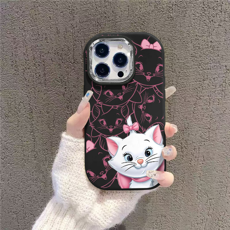 Capa de celular Disney gata Marie estampada laços rosas para iPhone 11 12 13 15 14 16pro xr xs max 14 16 7 8 plus capa