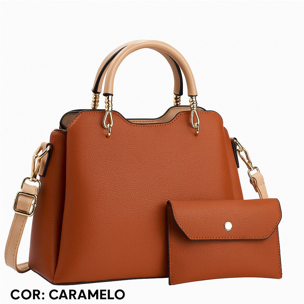 Bolsa feminina transversal ombro couro sintético elegante resistente + mini carteira MA9940 em Oferta na Shopee