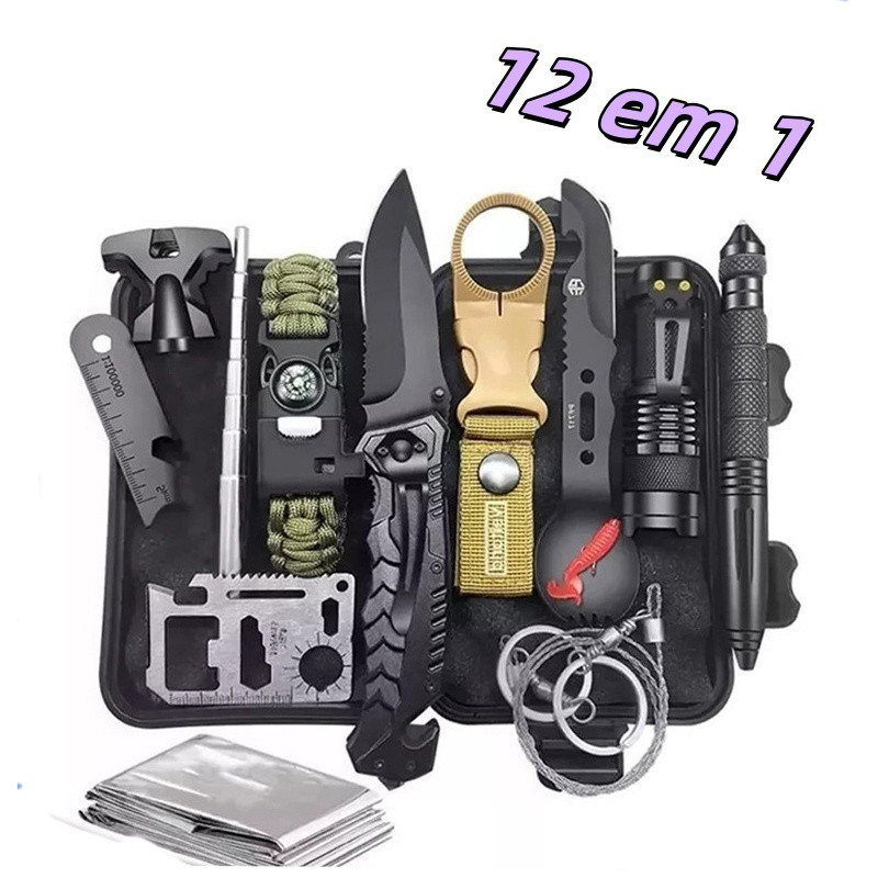 Kit Acampamento Aventura De Sobrevivência 12 em 1 De Emergência Para campo, caminhadas, ciclismo, montanhismo