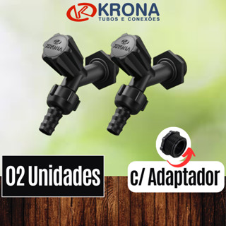 PCT 02 Unds Torneira plástica de jardim e áreas externas 1/2 c/ adaptador 3/4 e Bico Preta - Krona em Oferta na Shopee