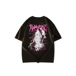 Camiseta Preta Unisex, Design com Texto Artístico Rosa e Imagem de Personagem com Raios, Moda Urbana
