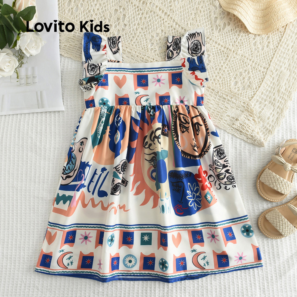 Detalhes do Lovito Vestido Boho Infantil Suave Sensação De Mão Vestido De Todas As Estações Para Menina LNL106071