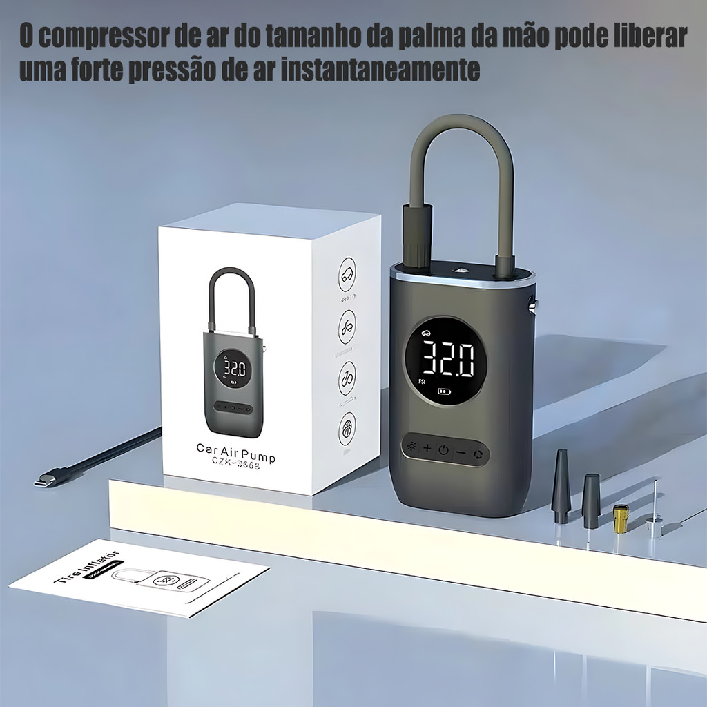 Mini Compressor de Ar Portatil Recarregavél Digital USB Calibrador Pneu Envio Imediato