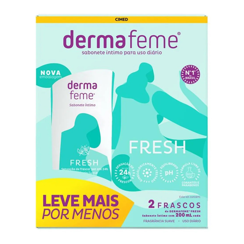 2 Uni Sabonete Líquido Íntimo Dermafeme Fresh Com 200ml