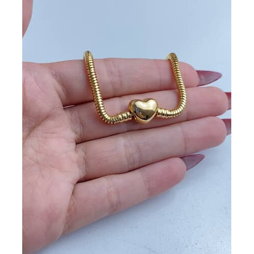 Pulseira Para Berloque Coração Banhado a Ouro 18k