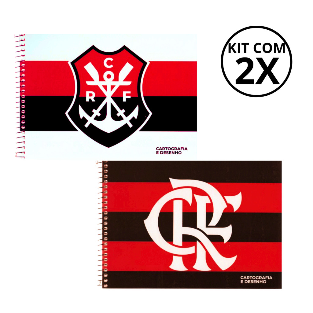 Kit 2 Cadernos De Desenho Universitário Flamengo 80 Folhas- Capa:Remo Branco/CRF em Oferta na Shopee
