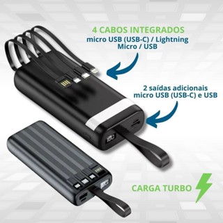 Power Bank Universal de 20.000mAh Carregador Portátil para Android e iOS, Inclui Lanterna Integrada  FLUX em Oferta na Shopee