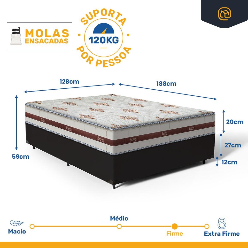 Detalhes do Cama Box com Colchão de Molas Ensacadas Anjos Classic Viúva 128cm