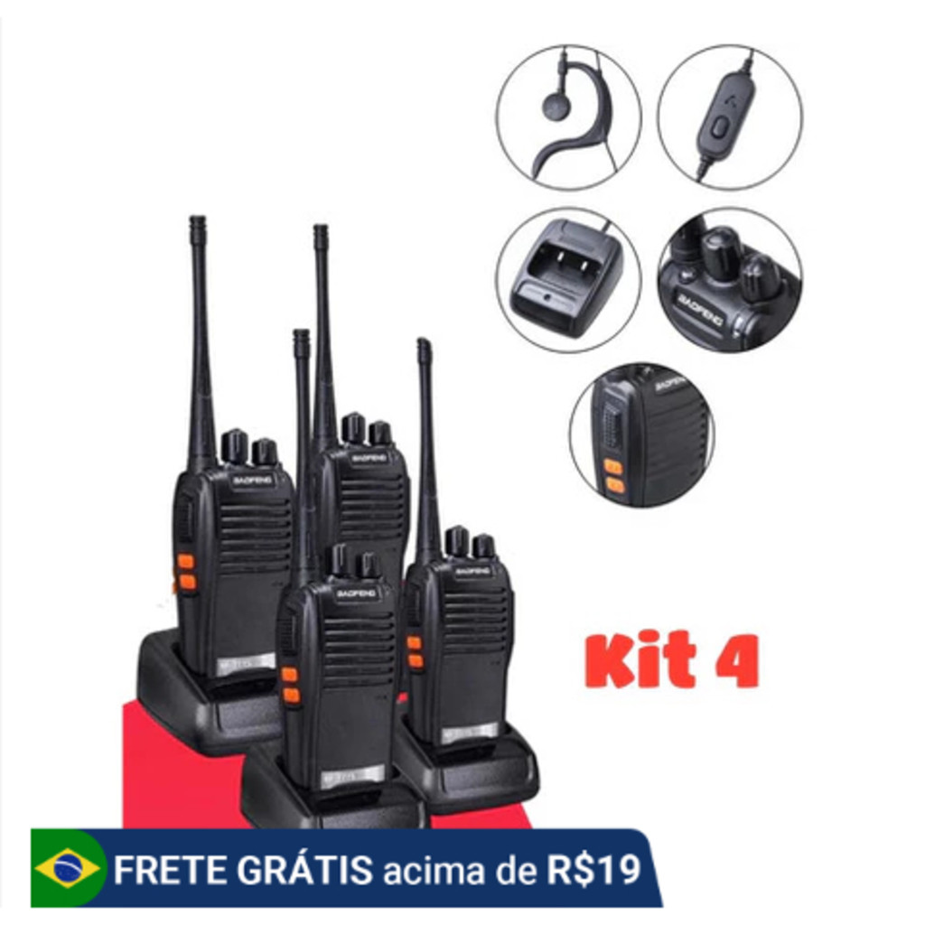 Kit 4 Radio Walk Talk Comunicador 16 Ch 12km Baofeng BF-777S em Oferta na Shopee