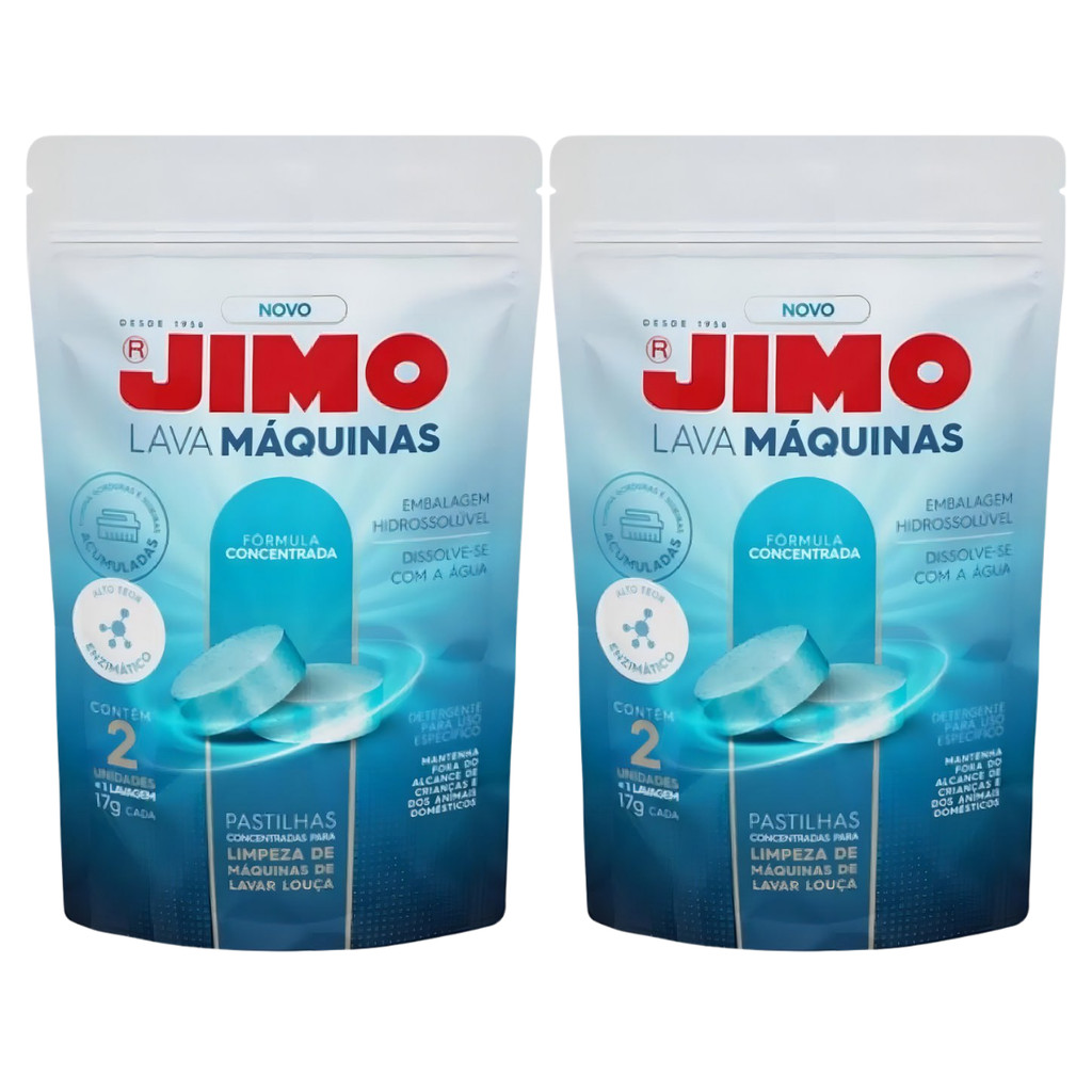Pastilhas Jimo Limpa Máquinas Lava-Louças Kit 2 Sachês (4 Unidades) em Oferta na Shopee