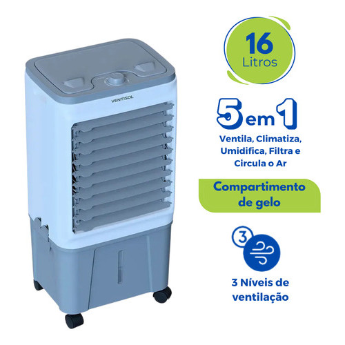 Climatizador Ar Frio 5 em 1 Ventilador Umidificador 16 Litros Comercial 127V Ventisol