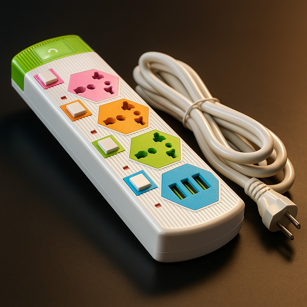 Extensão Grande 2 Metros Multiuso Filtro de linha Bivolt botão acionador 5 entradas 3 portas USB 10a Bivolt Casa Quarto
