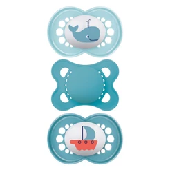 Kit com 3 Chupetas Original Bico de Silicone 0m+ Azul - MAM