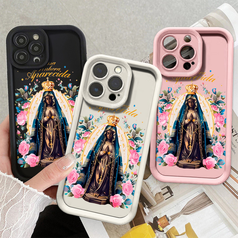 Capinha de celular anti impacto de Nossa Senhora Aparecida Flores para iPhone xr max 11 12 13 16 14 pro max 15 Plus capa