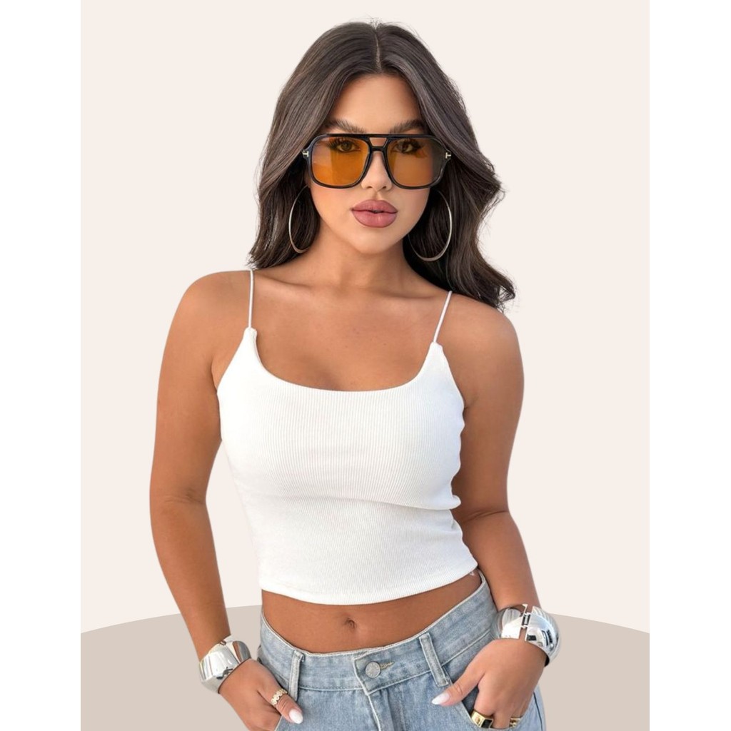 Blusa Cropped Alcinha Feminina Ribana Canelada Casual Básica Premium