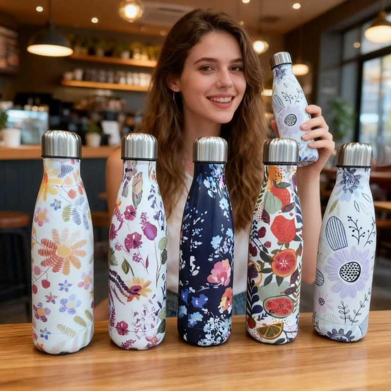 Garrafa Térmica Aço Inox Estampada Floral Animais 500ml Academia Fitness JJ