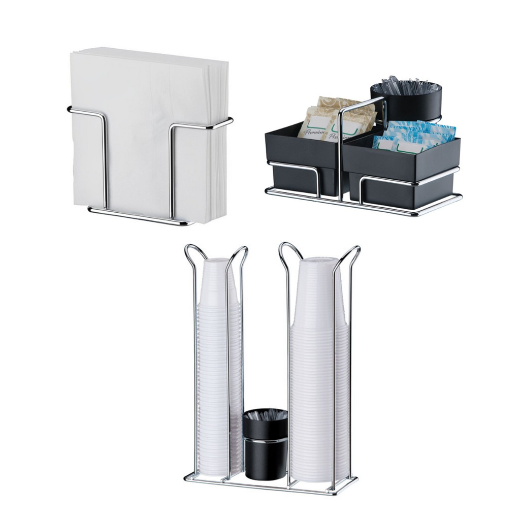 Kit mesa organização 3 peças preto Future porta copo descartavel suporte guardanapo sache açucar chá cafe mexedor
