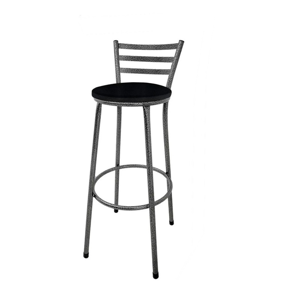 Banqueta Alta C/ Encosto De Chapa Preto Craquelado