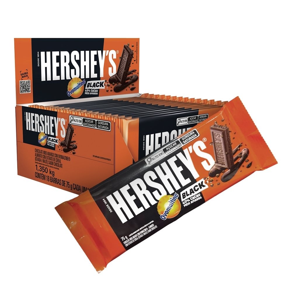 Chocolate Hersheys Meio Amargo Ovomaltine 75g - Embalagem com 18 Unidades