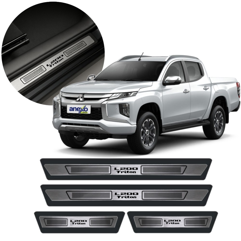 Soleira Portas Mitsubishi L200 Triton 2007 a 2025 Sofisticar SR0121 Aço Inox Prata Blackout Jogo