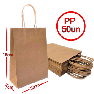 Sacola De Papel Kraft 12x18x7cm Com 50 Unidades em Oferta na Shopee