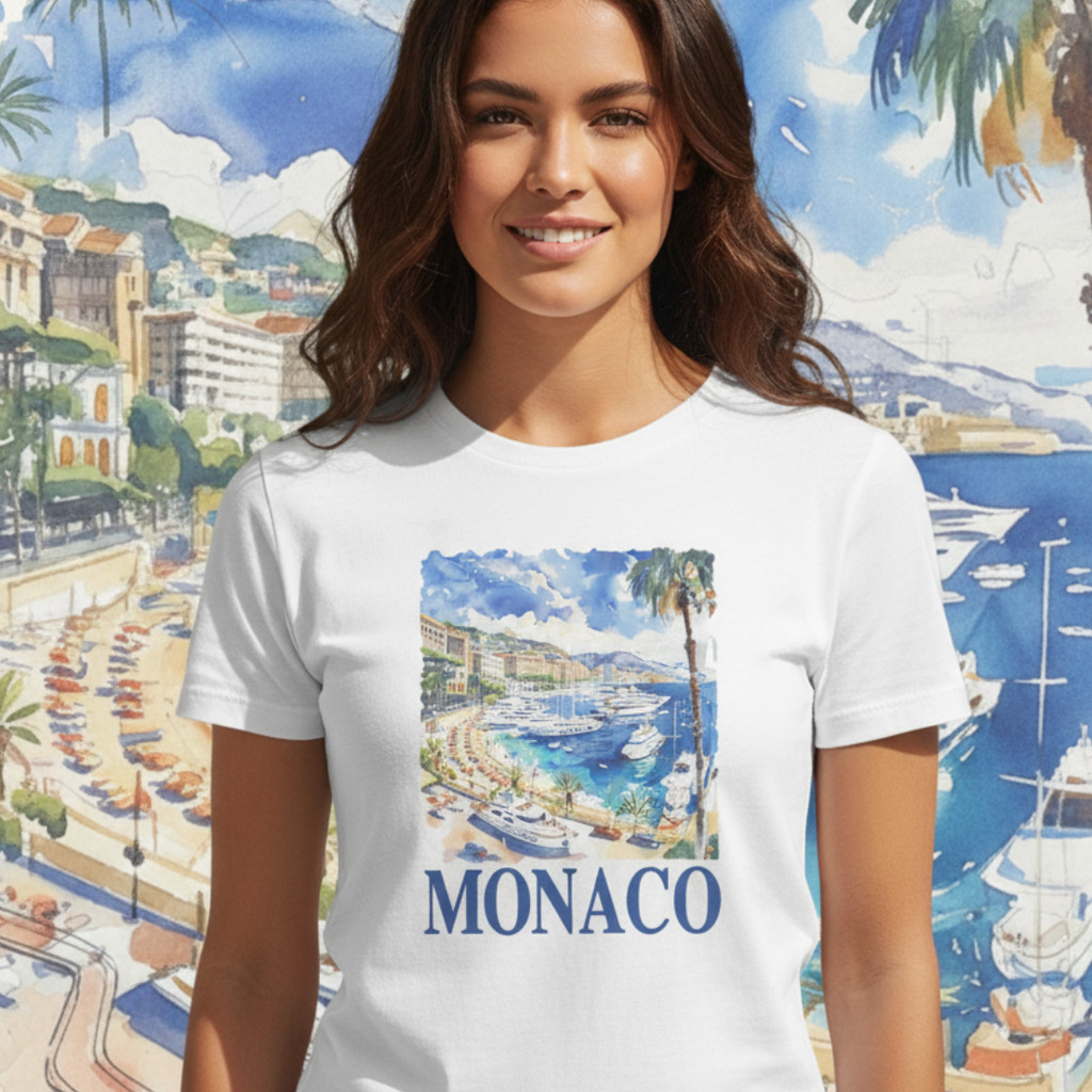 Camiseta Monaco Retro Artistica Praia Pintura Art Vintage Algofão Confortavel