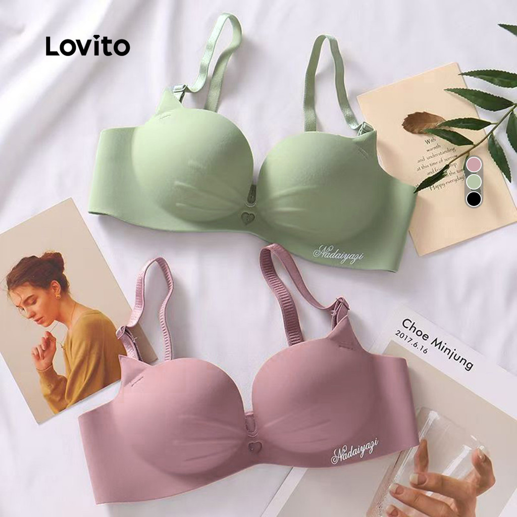 (NEW) Lovito Soutien Sem Costura Sexy Bralette de Pele Sem Fio com Füra Push-up rosa LNE117258 em Oferta na Shopee