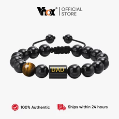 Vnox Natural Preto Ágata Tigre Olho Pulseira Riqueza Atraindo Energia Fio Proteção Masculina Talismã Jóias Presente