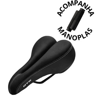 Kit Selim Banco Bike Mtb Vazado Couro E Veludo Confortável Gts Com Manoplas Modelo Preta em Oferta na Shopee