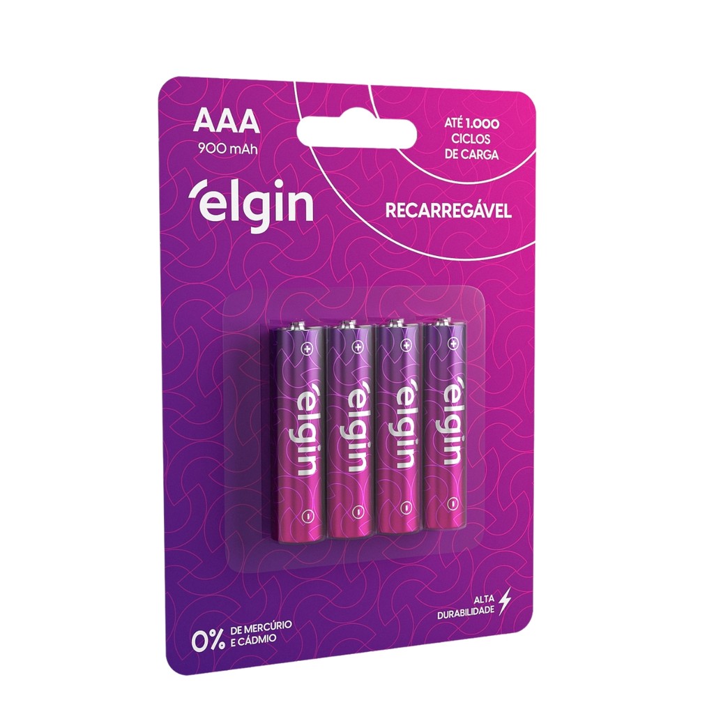 Pilha Recarregável Aaa Palito 900mah Elgin Blister C/4 Unid em Oferta na Shopee