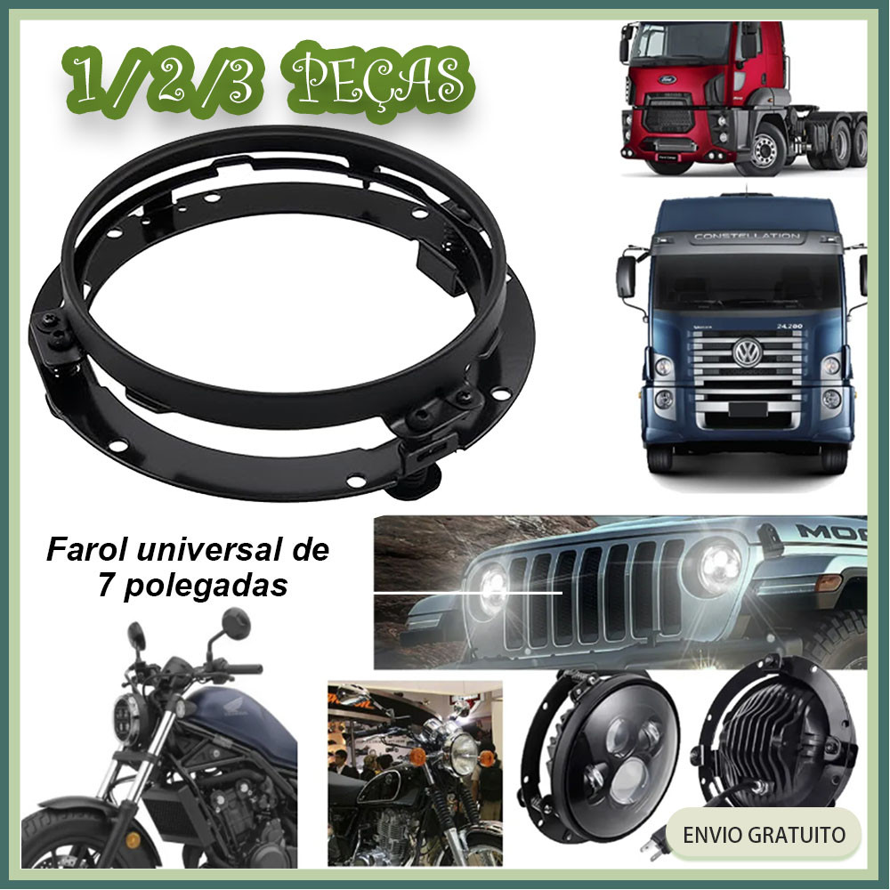 Preto 1/2 Unidade Suporte Farol 7 Polegadas Universal -Para Jeep Troller Fusca Kombi Universal