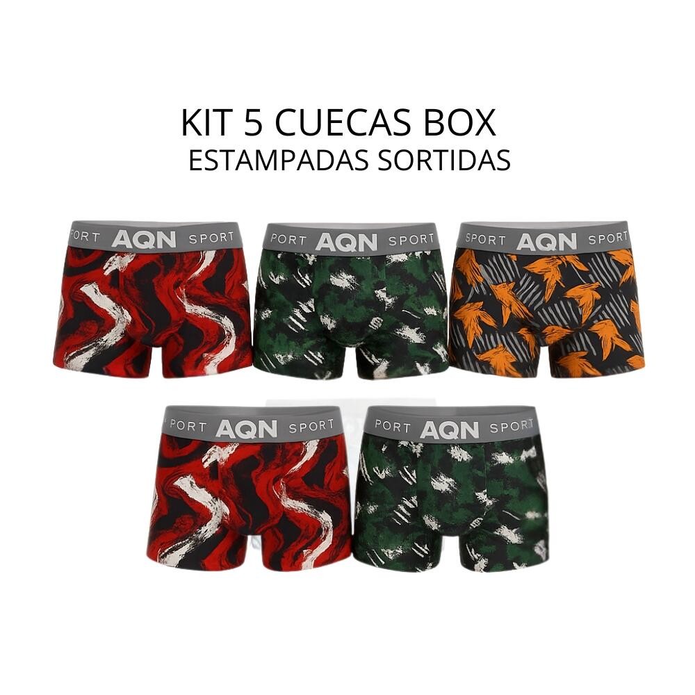 Promoção Kit 5 Cuecas Box Microfibra Boxer Estampadas Adulto Masculino Multicolorido AQN SPORT