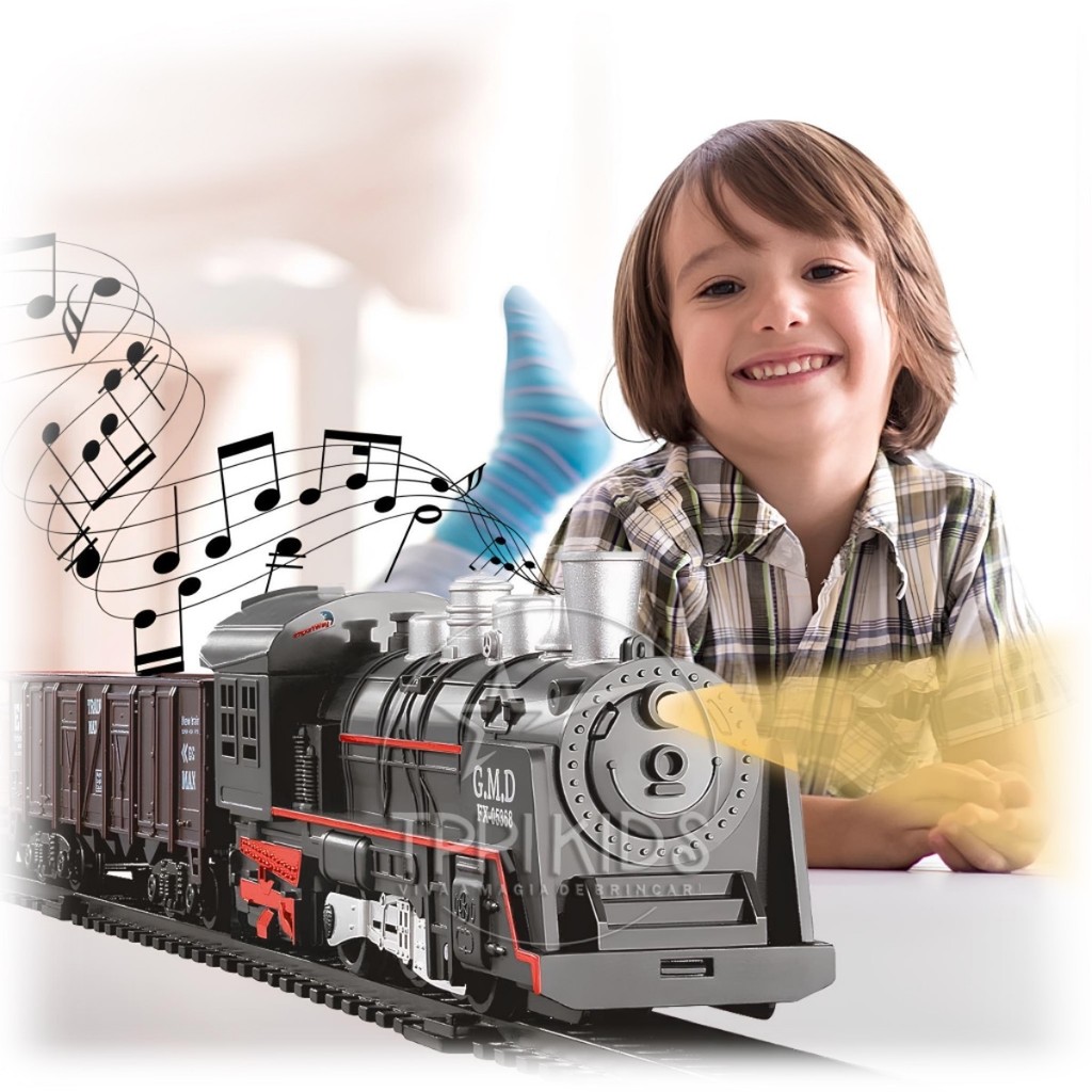 Trem Brinquedo com Som e Luz Expresso Trilhos Locomotiva Trenzinho Infantil Pista Criança Ferrorama