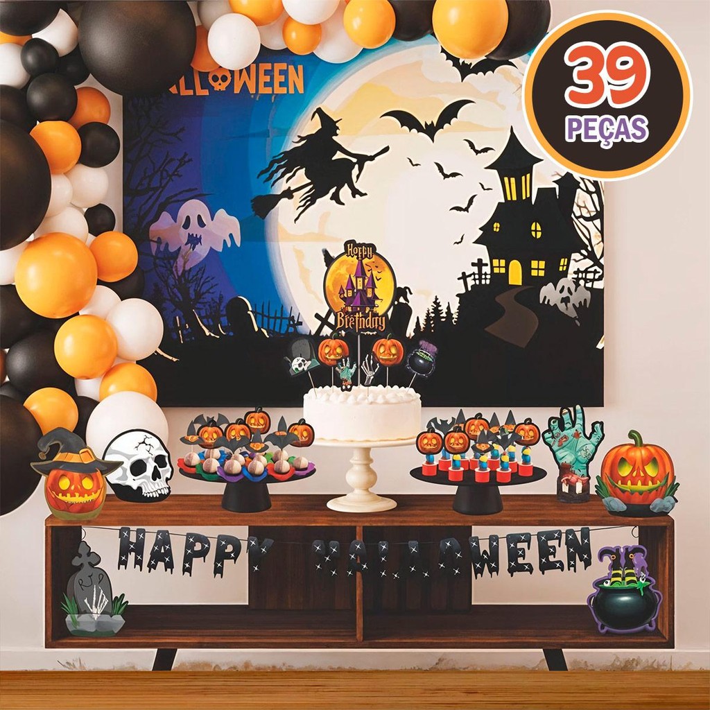 Festa Fácil Halloween Decoração EVA Painel + Display + Faixa em Oferta na Shopee