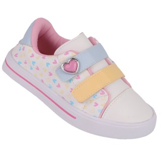 Tênis Infantil Feminino Casual Calce Fácil Velcro Coraçao Super Confortável - Branco em Oferta na Shopee