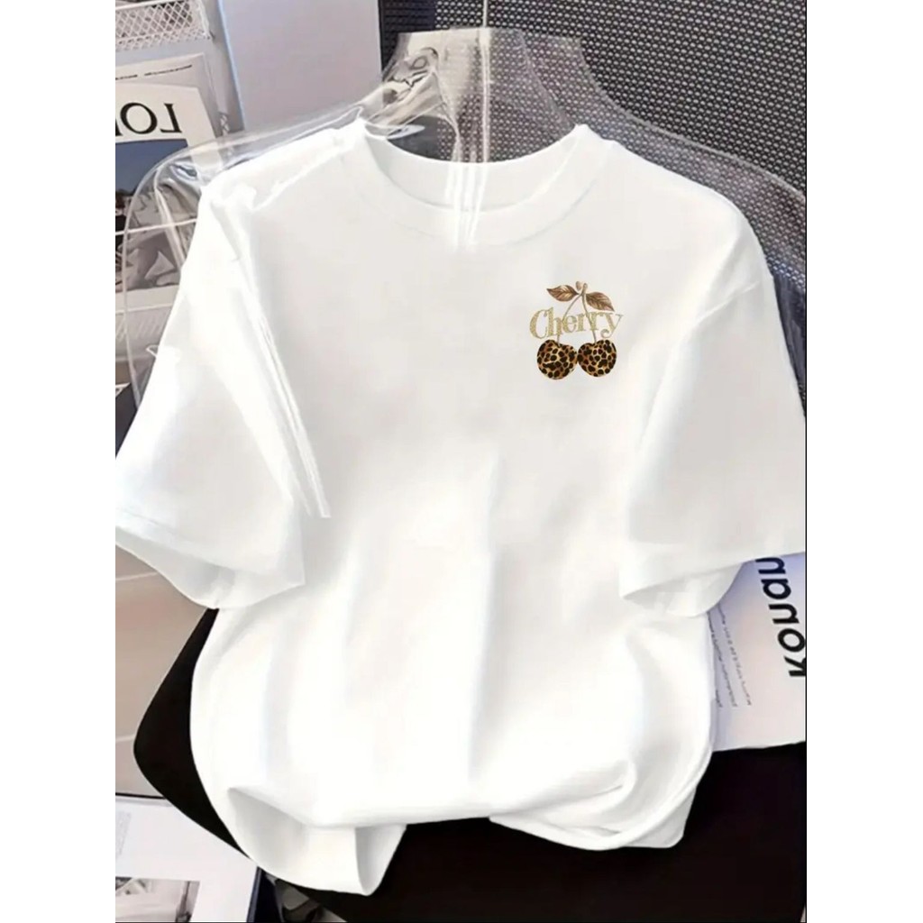 T-Shirt Branca Cherry Onça Estilosa e Confortável Linha Algodão Premium