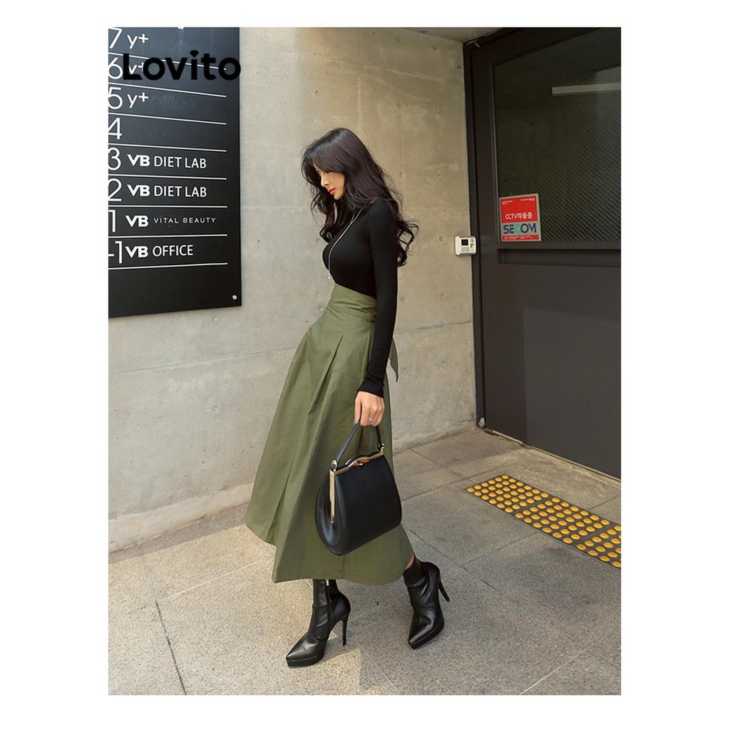 Detalhes do Lovito Saias Femininas Com Laço Simples E Bolso Traseiro LNL623465