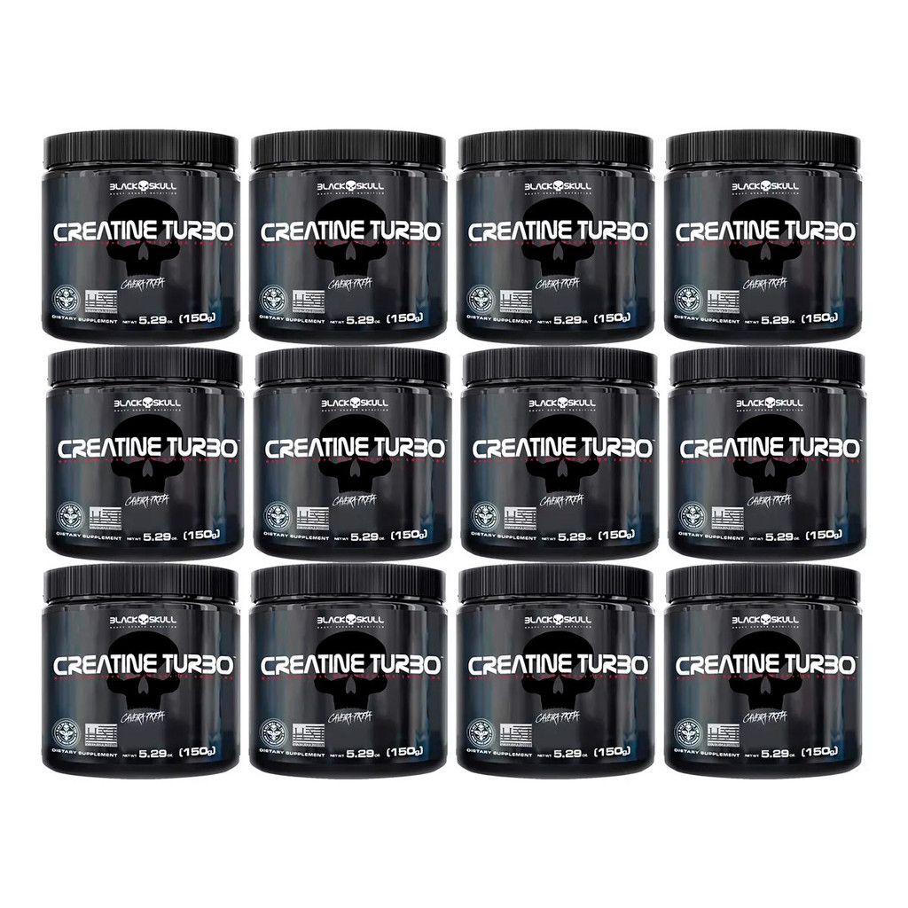 Combo 12 Creatina Turbo Black Skull Monohidratada - 150g