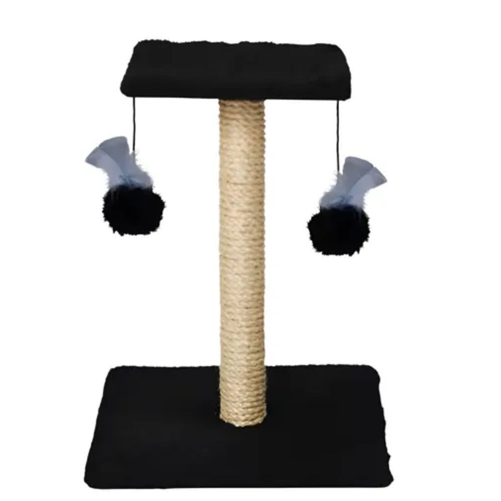 Arranhador Para Gatos Poste Com Brinquedo Duplo Cor Preto