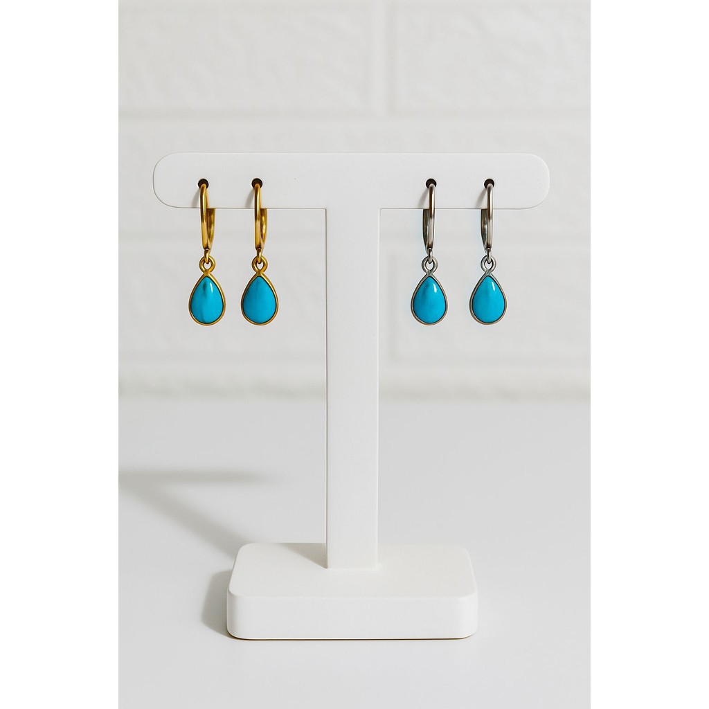 Brincos de argolinhas boho folheados modelo gota tiffany