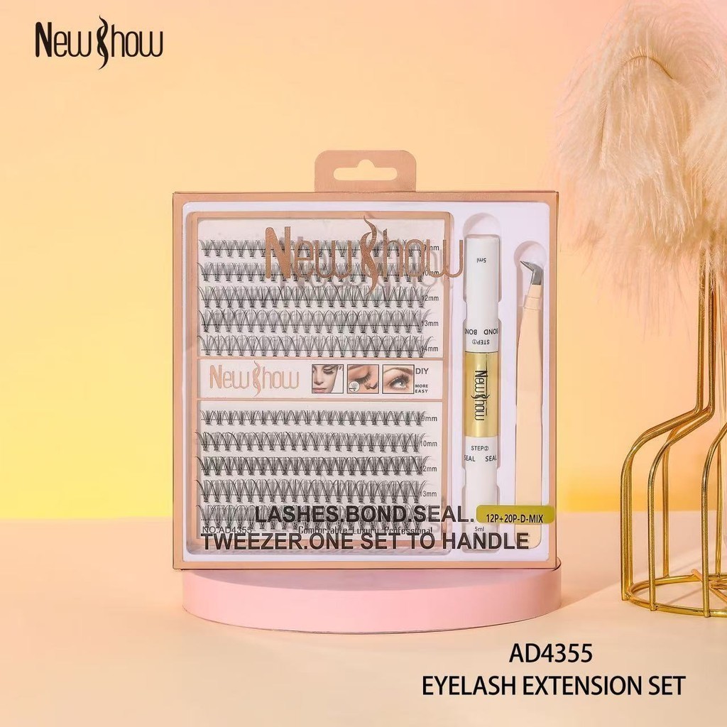 New Show Cílios 12P+20P Tufos Sem Nó Mix 9-14mm MIX + 1 Principal Pinça + 1  Cola