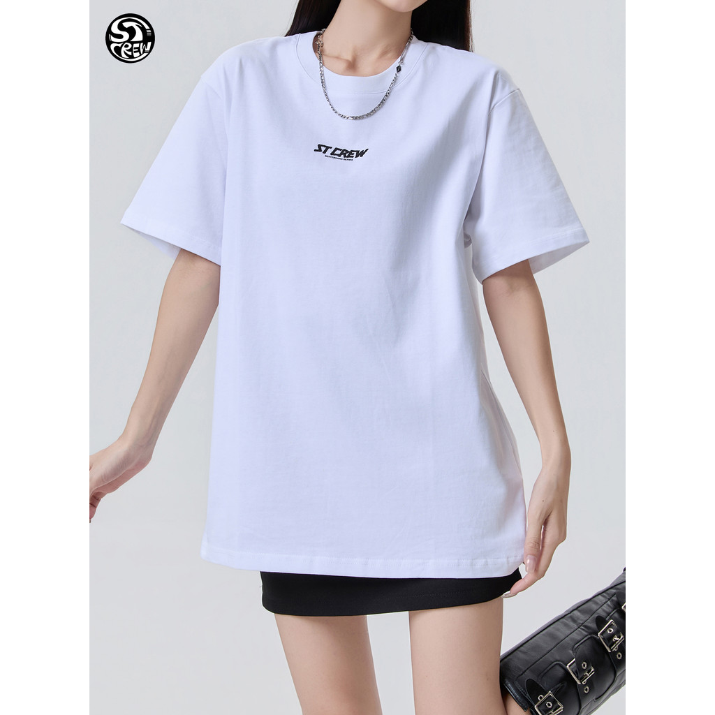 STC Branco Simples Verão Respirável Carta Esportes Lazer All-Masculino Feminino Casal Skate Camiseta Meia Manga Curta
