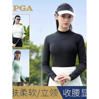PGA roupas de golfe senhoras manga comprida gola alta outono inverno camisa de fundo alta elástica esportes topo genuíno
