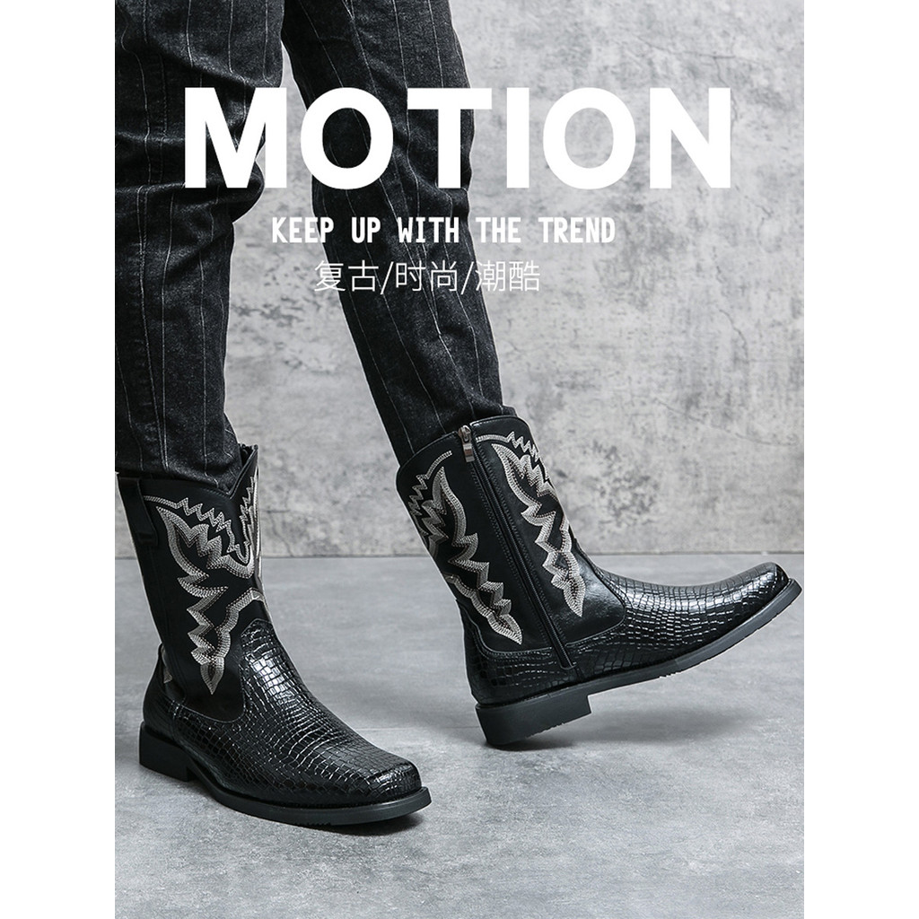 Padrão de crocodilo couro genuíno tubo alto botas de equitação mongol botas de Cowboy botas de motocicleta na moda mascu