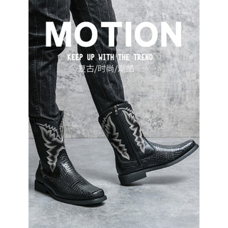 Padrão de crocodilo couro genuíno tubo alto botas de equitação mongol botas de Cowboy botas de motocicleta na moda mascu