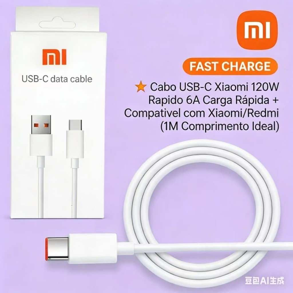 Cabo Turbo 6A para Xiaomi 1m USB Tipo-C ou Tipo-C x Tipo-C| Carregamento Rápido e Dados