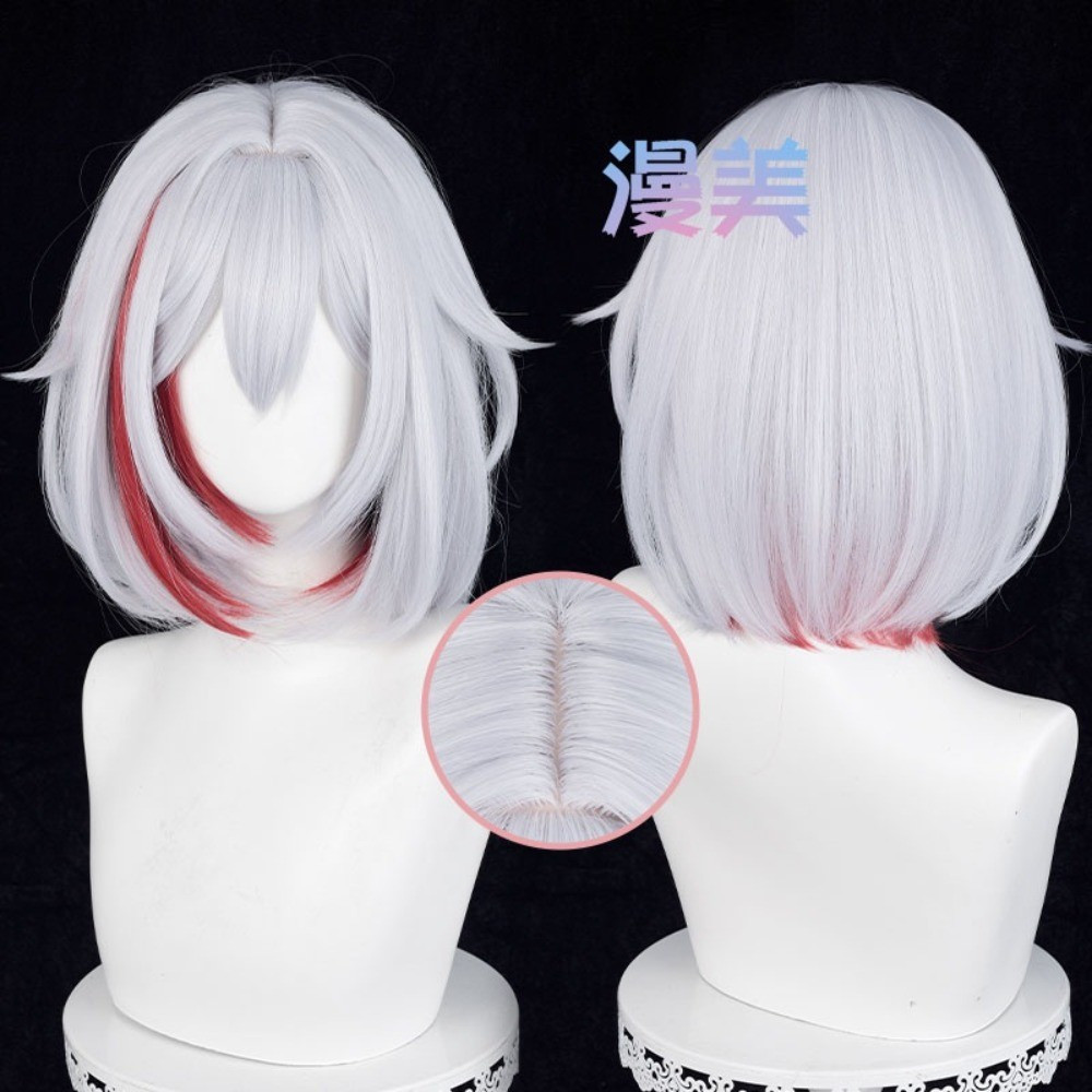 Peruca Cosplay Honkai: Star Rail Ice Game Topaz 35cm Roxo Prata Branco Vermelho Misturado Resistente ao Calor IMSM C3FV
