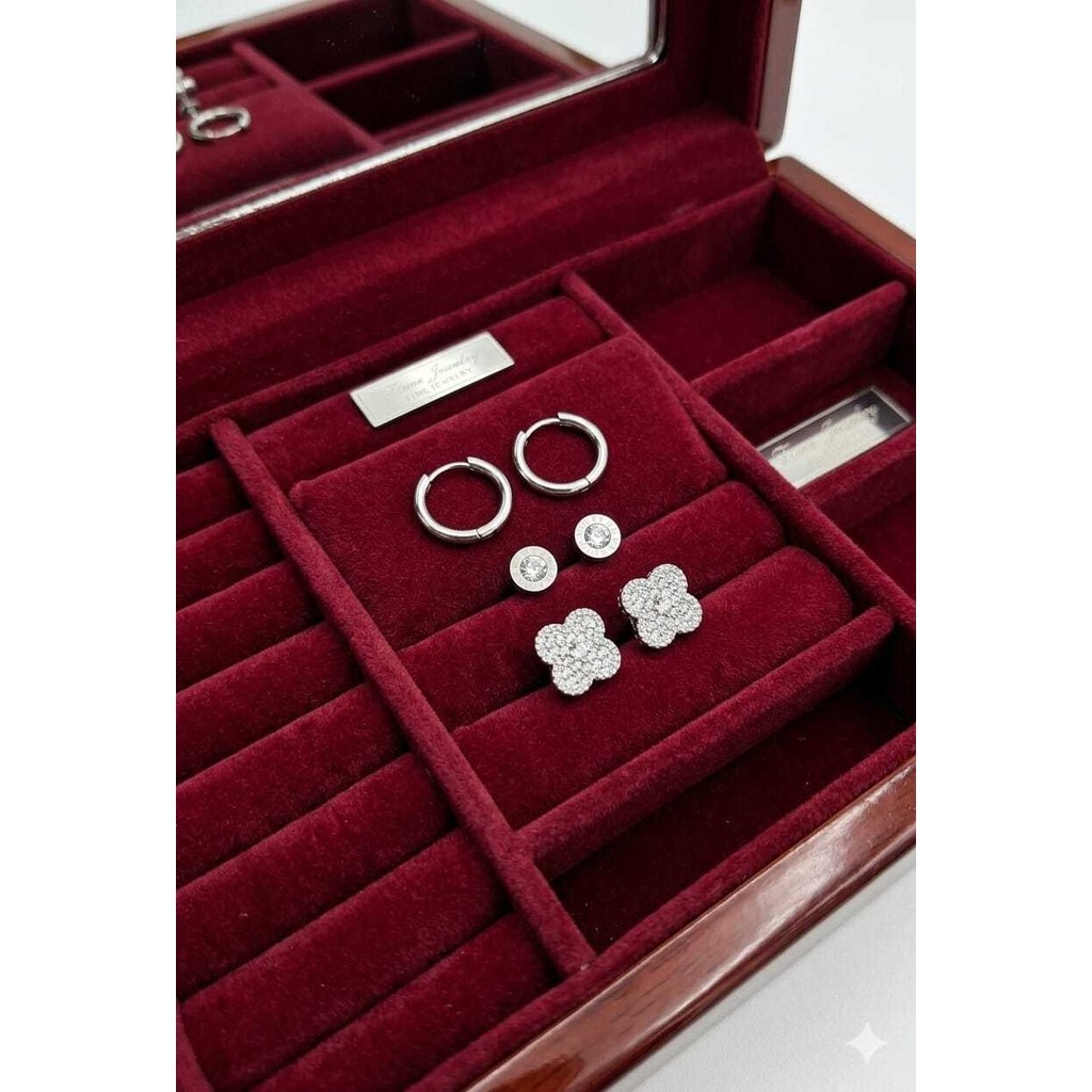 Kit Trio de Brincos Trevo Cravejado e Argolinha Click - Mix Completo Luxo