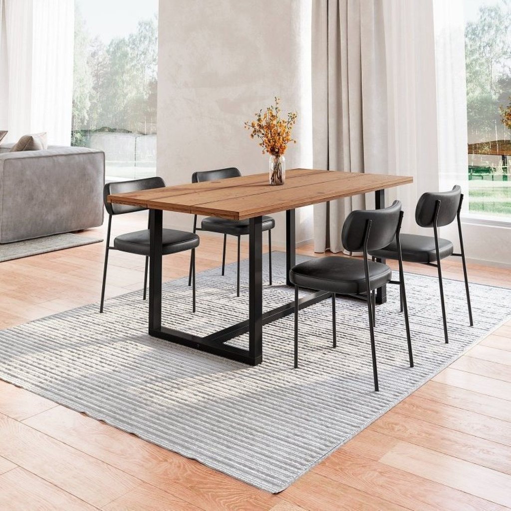 Conjunto Mesa de Jantar Rústica de Madeira Maciça com Cadeiras Mona Marrom/Preto