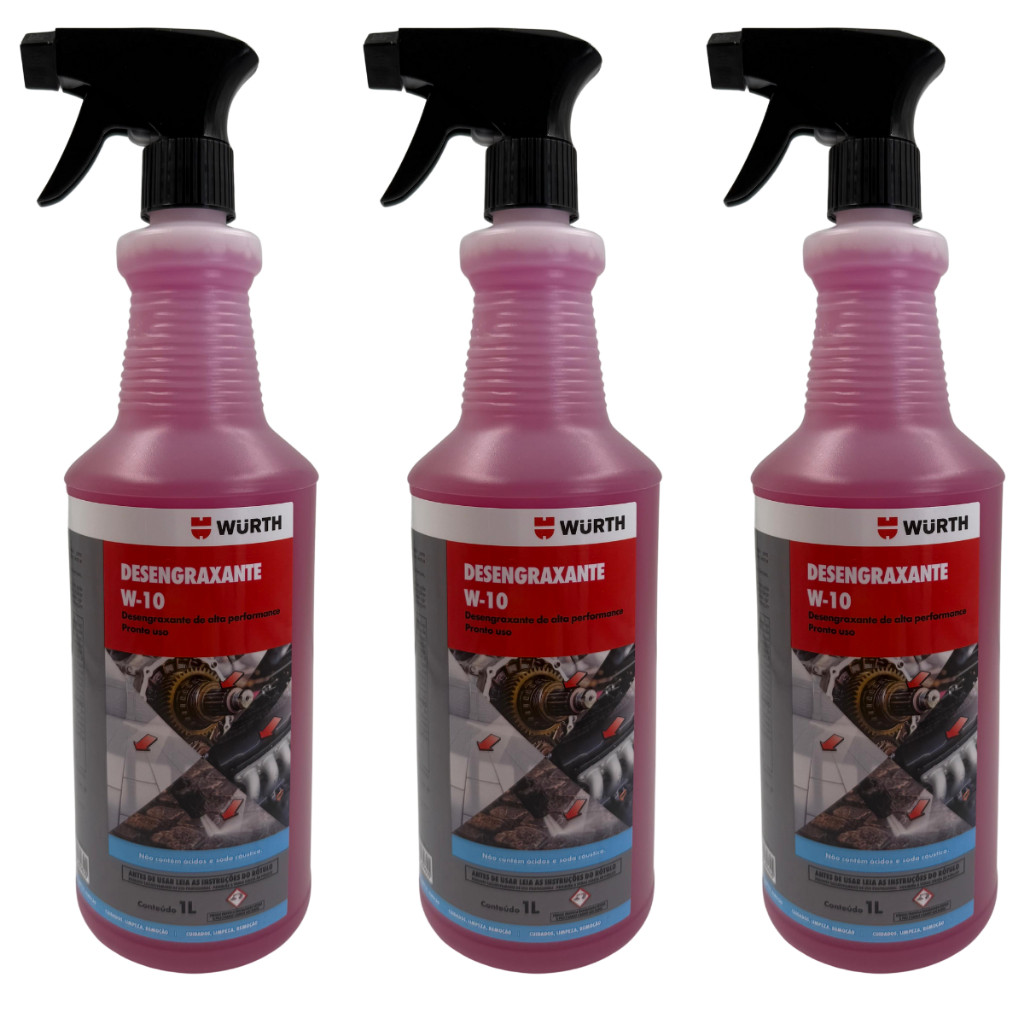 Desengraxante Uso geral Concentrado Wurth W-10 Limpeza Automotiva Kit 03 Unidades